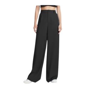 Commense Medium Black High Waisted Wide Leg Relaxed Fit Career Chic Office Pant